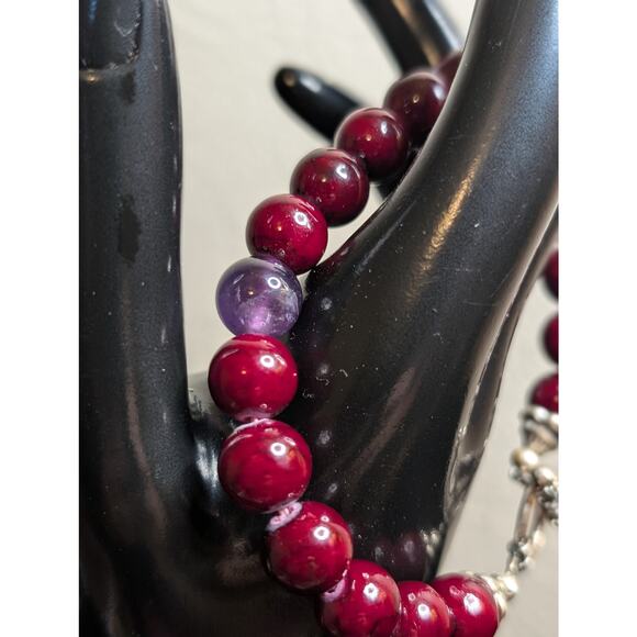 Wine Glass Bead & One Amethyst Stone Bead Non Magnetic Toggle Clasp Bracelet - Picture 4 of 5